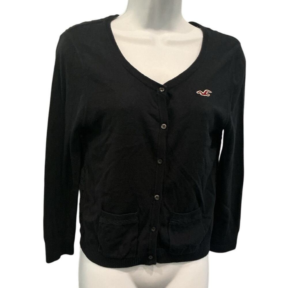 Vintage Hollister Womens Y2K Lace Back Cardigan Size Small Navy Blue Y2K Preppy